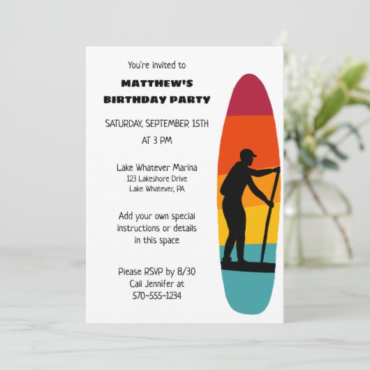 Stand Up Paddle Board SUP Custom Party Kaart (Staand voorkant)