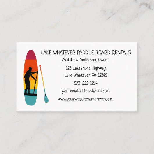 Stand Up Paddle Board SUP Paddleboarding Verhuur Visitekaartje (Voorkant)