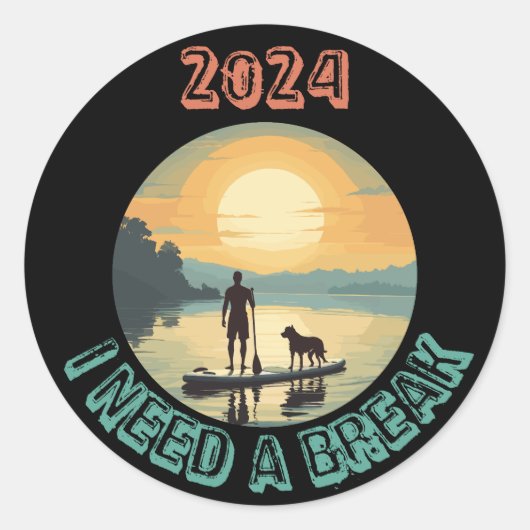 Stand up paddle board surfen met hond ronde sticker (Voorkant)