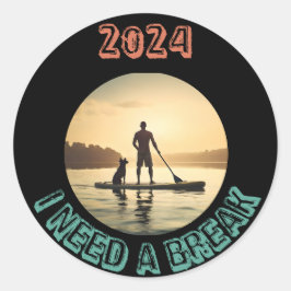 Stand up paddle board surfen met hond ronde sticker