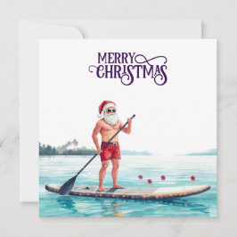 Stand-Up Paddle Kerstman — Kust Kerstvakantie Feestdagenkaart