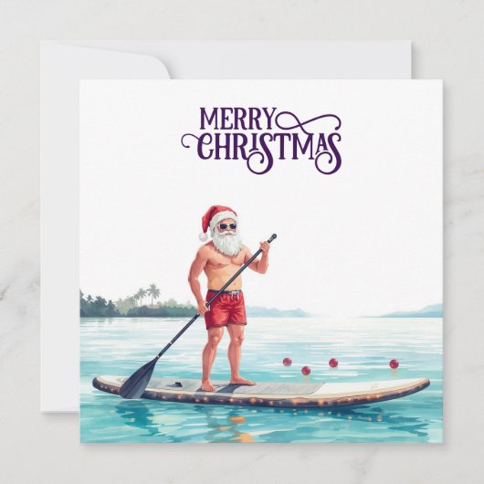 Stand-Up Paddle Kerstman — Kust Kerstvakantie Feestdagenkaart (Voorkant)