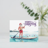 Stand-Up Paddle Santa — Coastal Christmas Holiday Briefkaart (Staand voorkant)
