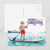 Stand-Up Paddle Santa — Coastal Christmas Holiday Briefkaart (Voorkant / Achterkant)