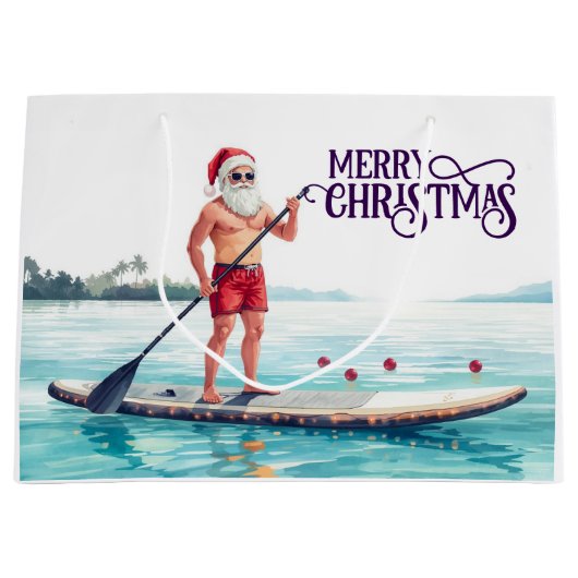 Stand-Up Paddle Santa — Coastal Christmas Holiday Groot Cadeauzakje (Voorkant)