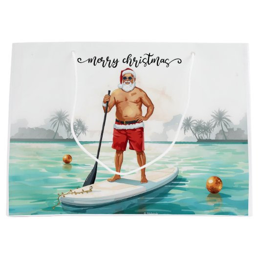 Stand-Up Paddle Santa — Coastal Christmas Holiday Groot Cadeauzakje (Voorkant)