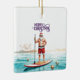 Stand-Up Paddle Santa — Coastal Christmas Holiday Keramisch Ornament