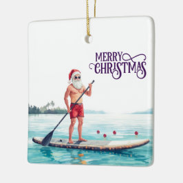 Stand-Up Paddle Santa — Coastal Christmas Holiday Keramisch Ornament