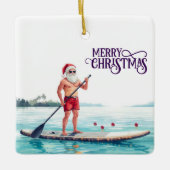 Stand-Up Paddle Santa — Coastal Christmas Holiday Keramisch Ornament (Voorkant)