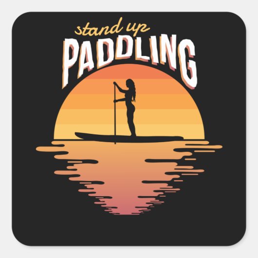 Stand Up Paddling Sunset SUP Paddle Board Boarding Vierkante Sticker (Voorkant)