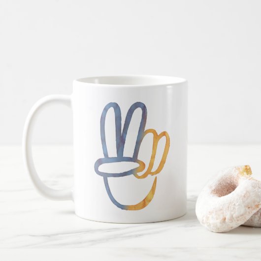 Stand van zaken met Oekraïne - PEACE-symbool V-Sig Koffiemok (Met donut)
