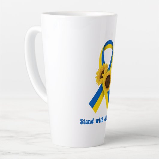 Stand With Ukraine Support Ribbon Latte Mok (Linkerhoek)