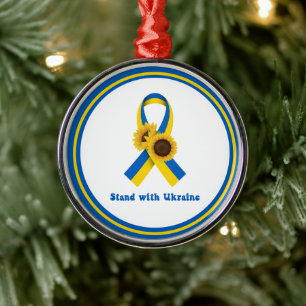Stand With Ukraine Support Ribbon Metalen Ornament