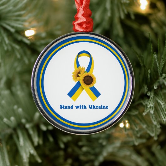 Stand With Ukraine Support Ribbon Metalen Ornament (Boom)