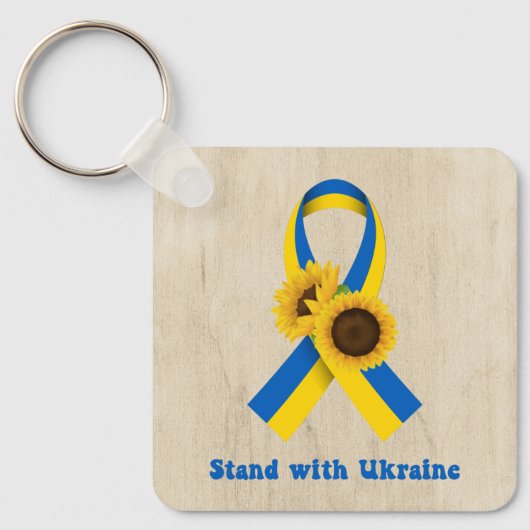 Stand With Ukraine Support Ribbon Sleutelhanger (Voorkant)