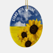 Stand with Ukraine yellow and blue with sunflowers Keramisch Ornament (Rechts)