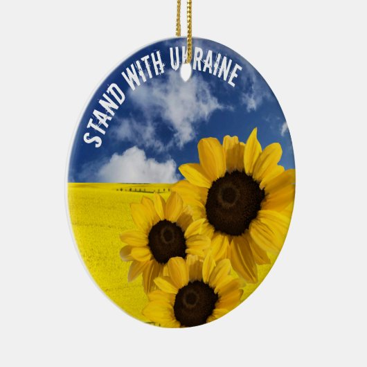 Stand with Ukraine yellow and blue with sunflowers Keramisch Ornament (Rechts)