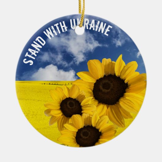 Stand with Ukraine yellow and blue with sunflowers Keramisch Ornament (Voorkant)