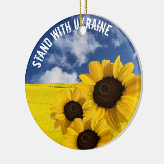 Stand with Ukraine yellow and blue with sunflowers Keramisch Ornament (Links)