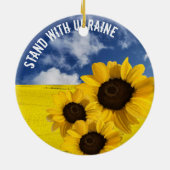 Stand with Ukraine yellow and blue with sunflowers Keramisch Ornament (Achterkant)