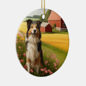 Standaard Collie op Boerderij Keramisch Ornament (Rechts)