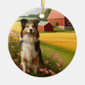 Standaard Collie op Boerderij Keramisch Ornament (Voorkant)