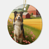 Standaard Collie op Boerderij Keramisch Ornament (Links)