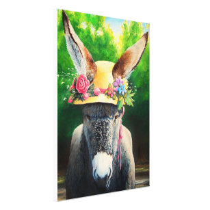 Standaard Donkey/Burro in Roos/maasbloem-pet Canvas Afdruk