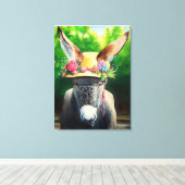 Standaard Donkey/Burro in Roos/maasbloem-pet Canvas Afdruk (Insitu (Houten vloer))