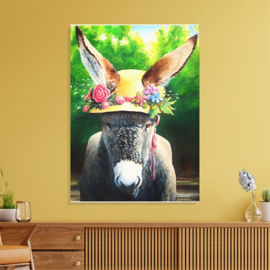 Standaard Donkey/Burro in Roos/maasbloem-pet Canvas Afdruk (Insitu (Woonkamer))