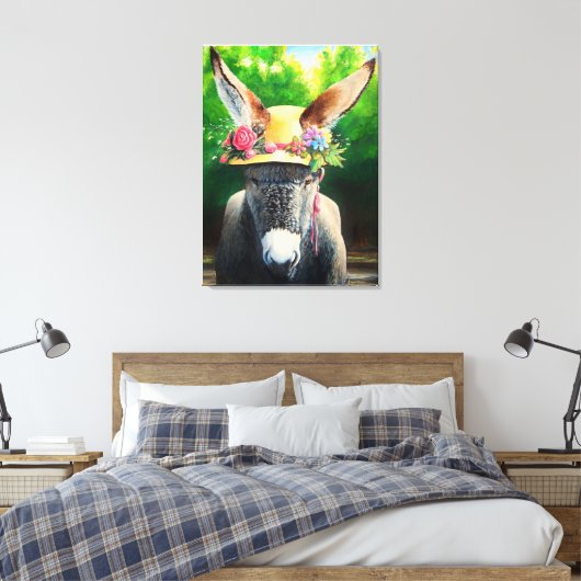 Standaard Donkey/Burro in Roos/maasbloem-pet Canvas Afdruk (Insitu (Slaapkamer))