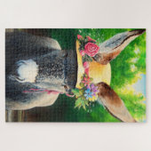 Standaard Donkey/Burro in Roos/maasbloem-pet Legpuzzel (Horizontaal)