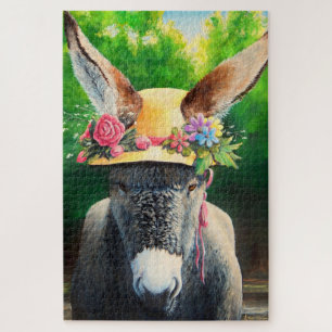 Standaard Donkey/Burro in Roos/maasbloem-pet Legpuzzel