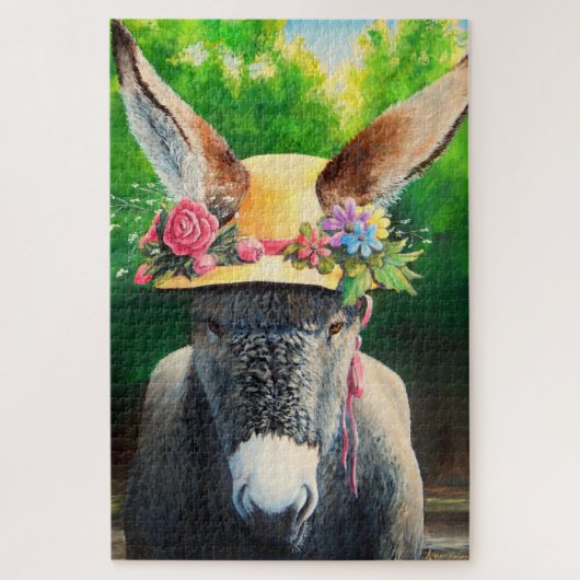 Standaard Donkey/Burro in Roos/maasbloem-pet Legpuzzel (Verticaal)