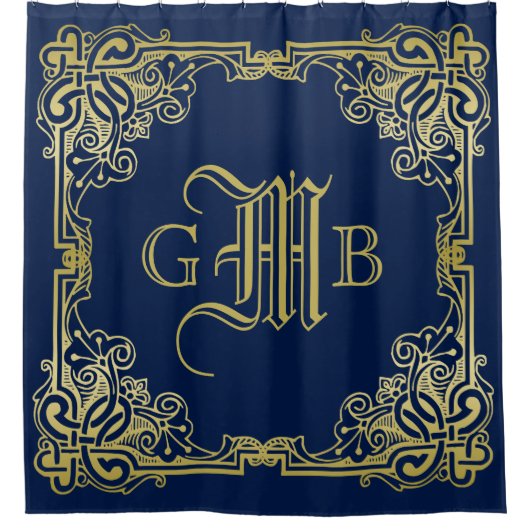 Standaard Gold Monogram Kies uw achtergrondkleur Douchegordijn (Voorkant)