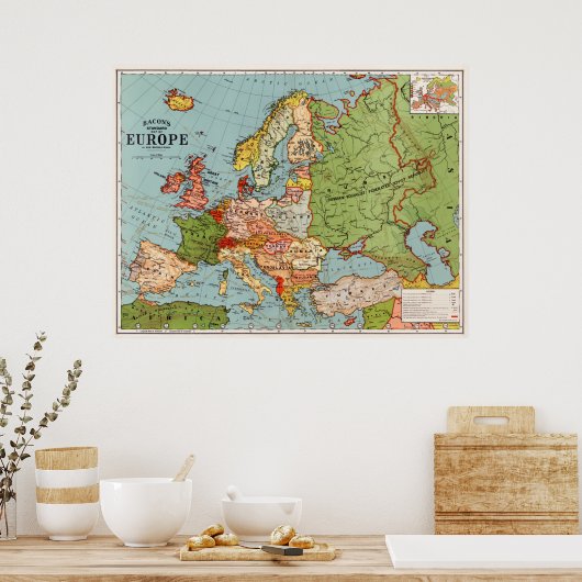 Standaard kaart van de  Europa 20e eeuw Poster (Keuken)