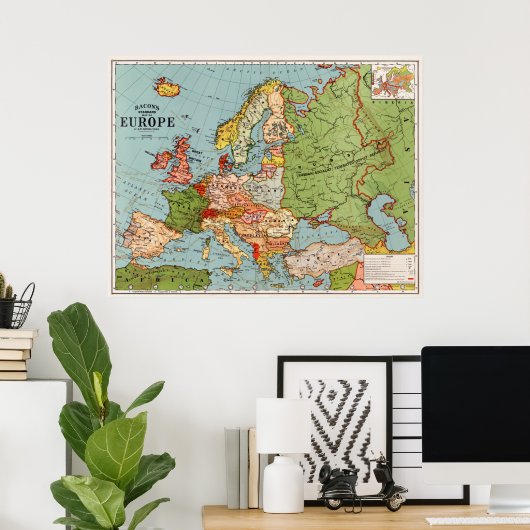 Standaard kaart van de  Europa 20e eeuw Poster (Thuiskantoor)
