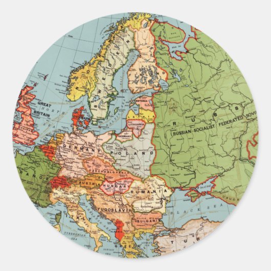 Standaard kaart van de Europa 20e eeuw Ronde Sticker (Voorkant)