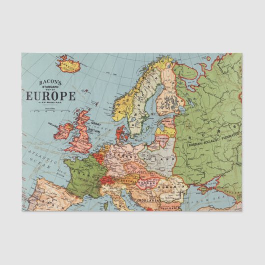 Standaard kaart van de  Europa 20e eeuw Tissuepapier (Voorkant)