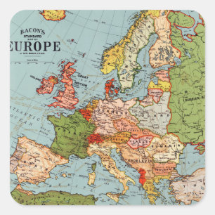 Standaard kaart van de  Europa 20e eeuw Vierkante Sticker