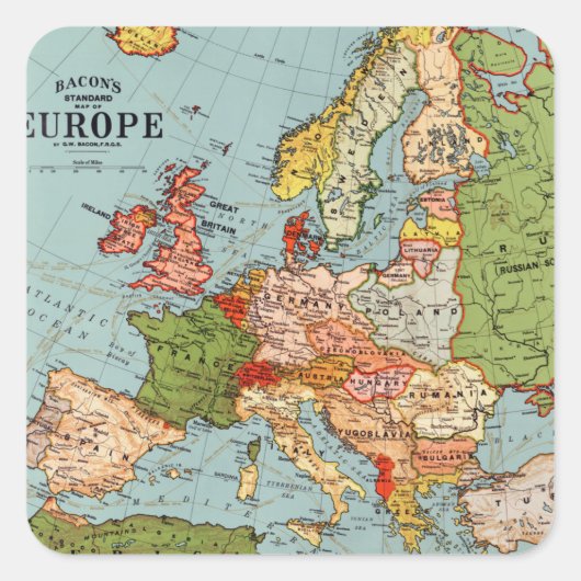 Standaard kaart van de  Europa 20e eeuw Vierkante Sticker (Voorkant)