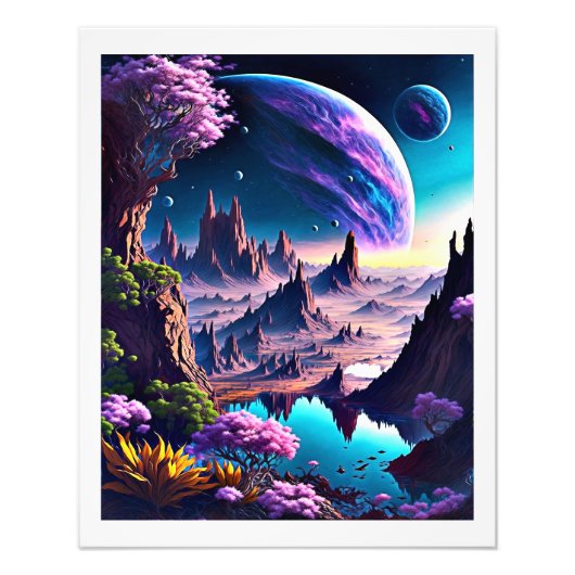 Standaard mooie ruimte met mystieke planeten 3d foto afdruk (Voorkant)