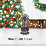 Standaard Ornament voor zwart-witpakket Fotobeeldje Ornament<br><div class="desc">Stomme,  zwarte standaardpoel met roze linten op oren. Schattige ogen en roze tong uit. Afbeelding door: Lori@SaltTownStudio.</div>