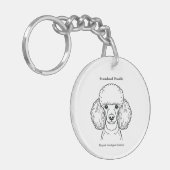 Standaard Poedel Portret Zwarte Lijn Illustratie Sleutelhanger (Voorkant Links)