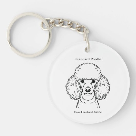 Standaard Poedel Portret Zwarte Lijn Illustratie Sleutelhanger (Voorkant)