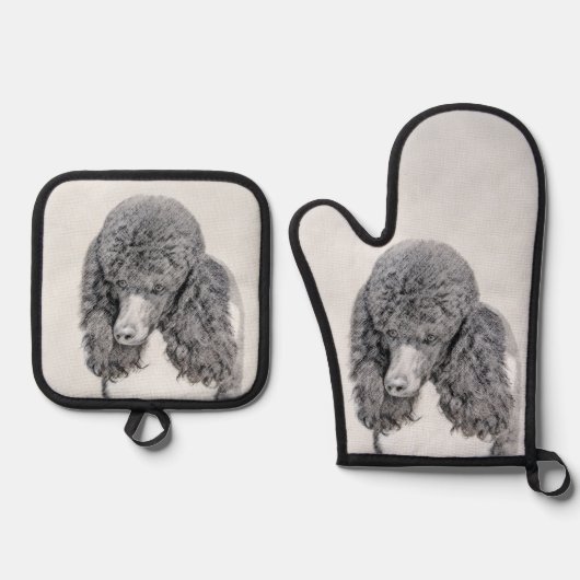 Standaard Poedel Schilderen Parti Zwart Wit Hond A Ovenwant & Pannenlap Set (Voorkant)