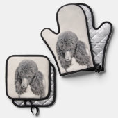 Standaard Poedel Schilderen Parti Zwart Wit Hond A Ovenwant & Pannenlap Set (Voorkant / Achterkant)