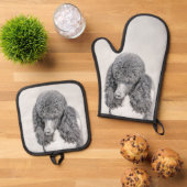 Standaard Poedel Schilderen Parti Zwart Wit Hond A Ovenwant & Pannenlap Set (Top down)