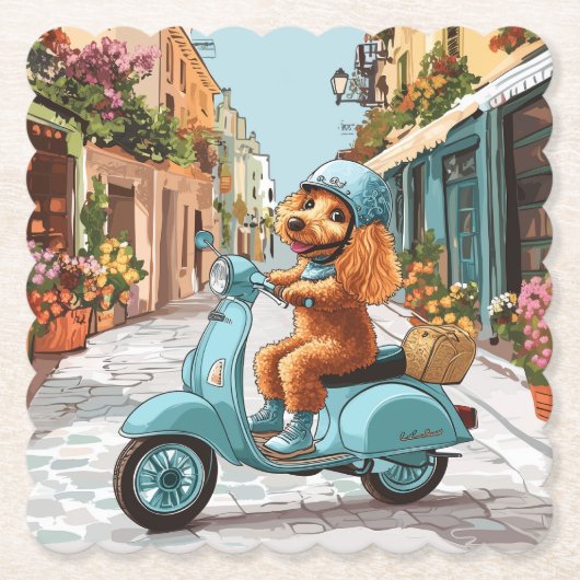 Standaard Poodle-hond rijdt op scooter Kartonnen Onderzetters (Voorkant)