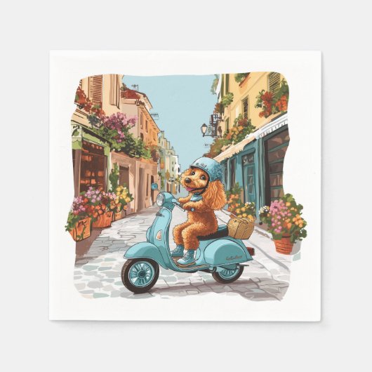 Standaard Poodle-hond rijdt op scooter Servet (Voorkant)